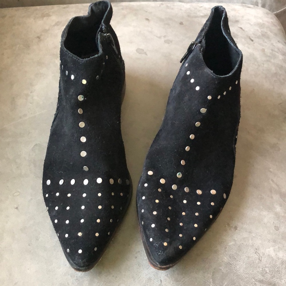 Free People Black suede short boots with silver studs side zipper